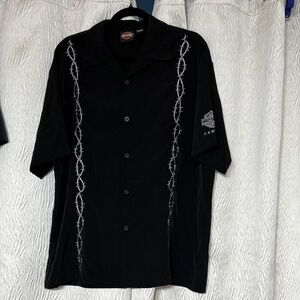 Harley-Davidson Black Short Sleeve Button Shirt with Barbed Wire -Hawaii